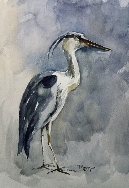 Blue Heron, a watercolor painting by Bill Dinkins